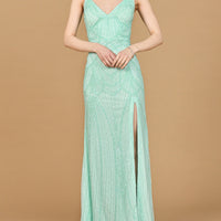 Beaded Lace-up Dress with Slit
