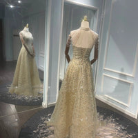 Golden Neck Hanging Light Luxury Toast Evening Dress MANDOTOS
