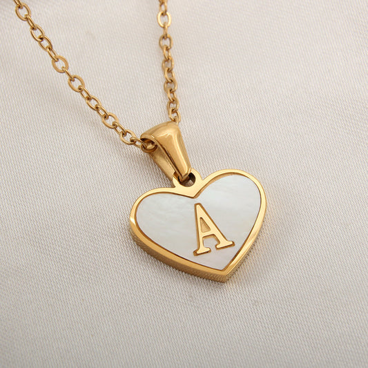 26 Letter Heart-shaped Necklace White Shell Love Clavicle Chain Fashion Personalized Necklace For Women Jewelry Valentine's Day - MANDOTOS