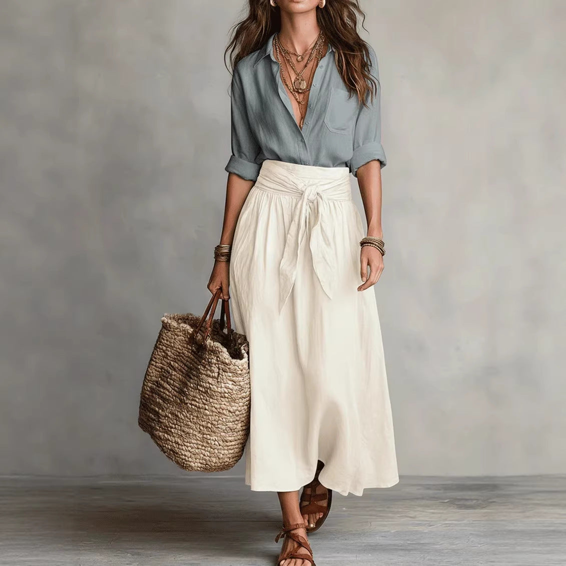 Button-Down Shirt & Straight Skirt Two-Piece Set - MANDOTOS INTERNATIONALTwo-Piece Set