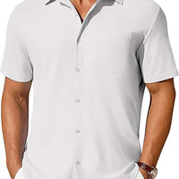 Men's wrinkle- and crease-resistant short-sleeve button-up shirt in white by Ancient Energy