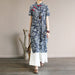 Retro Floral Cotton Dress with Side Slit