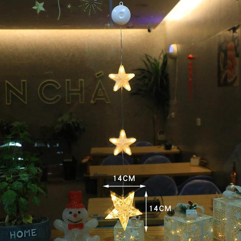 Christmas 3Pcs LED Star Hanging Lights For Home Decor Suction Cup Battery Powered - MANDOTOS