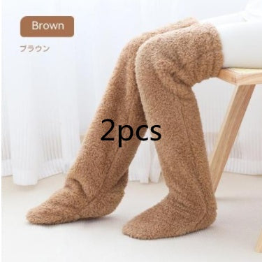 Over Knee High Fuzzy Long Socks Winter Warm Cold Leg Knee Joint Cold-proof Stockings Home Floor Sleeping Socks - MANDOTOS