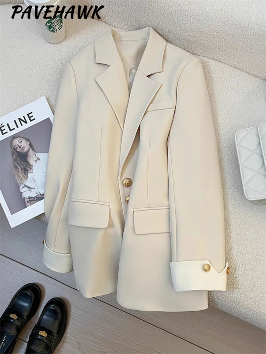 Elegant Women's Blazer Coat Fashion Stand Up Collar Long Sleeve Female Coats Spring Autumn Fashion Loose Office Lady Outwear