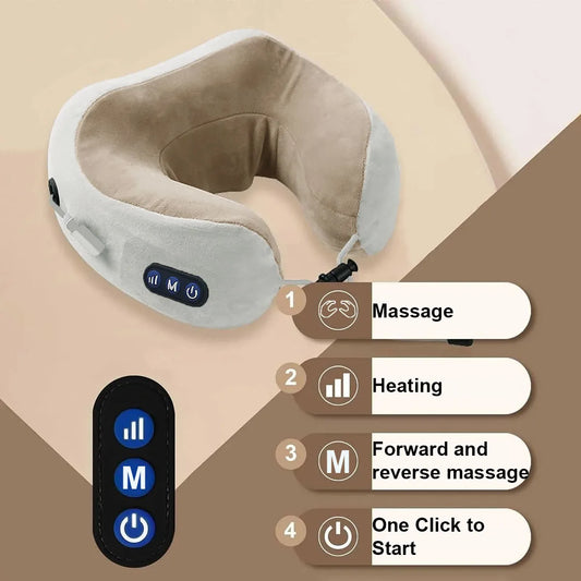 Electric Neck Massage.  Portable Slow Rebound Memory Foam U-Shaped Pillow-Ergonomic, Breathable, Soft Neck Support Travel Pillow