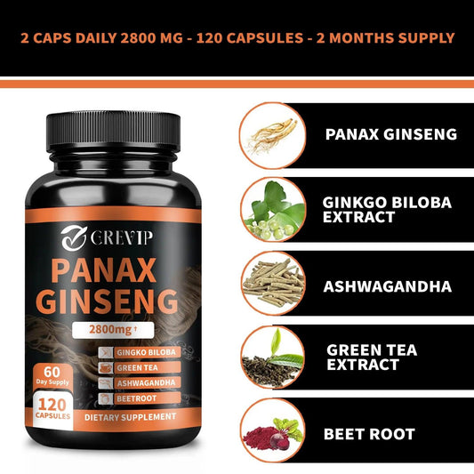 Panax Ginseng Supplement - Improve Memory and Concentration, Enhance Energy Endurance - 120 Capsules - MANDOTOS