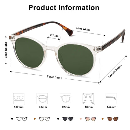 SOJOS Vintage Round Polarized Shades UV400 - Clear/Green - MANDOTOS