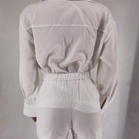 Women Long Sleeve 2 Pieces Sets Casual Simple Button Pockets Short Pant with Shirts Tops 2024 Summer Fashion Suit Female Outfits
