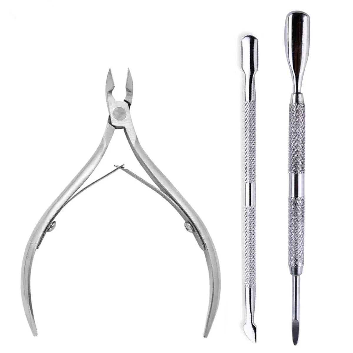 4 Pcs/Set Professional Stainless Steel Nail Cutter Scissor Nippers Muti Function Cuticle Pusher Remover Nail Care Manicure Kits - MANDOTOS