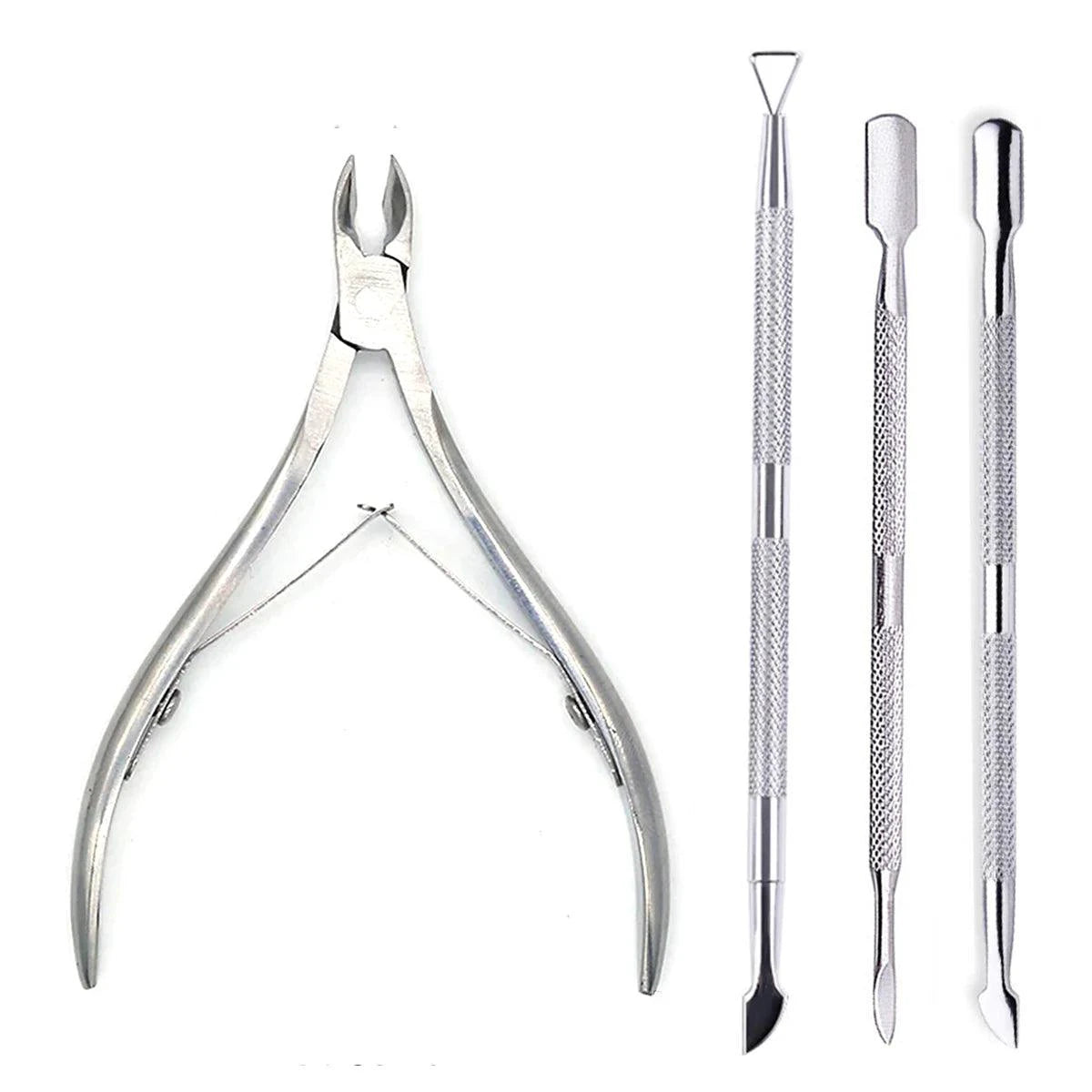 4 Pcs/Set Professional Stainless Steel Nail Cutter Scissor Nippers Muti Function Cuticle Pusher Remover Nail Care Manicure Kits - MANDOTOS
