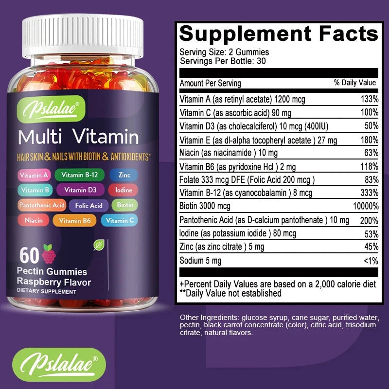 Multivitamin Gummies - with Vitamins and Minerals - Enhances Energy Levels, Immune Support, Antioxidant - 60 Gummies MANDOTOS