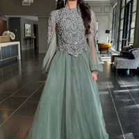 Ashira Long Sleeve Ball Gown Sage
