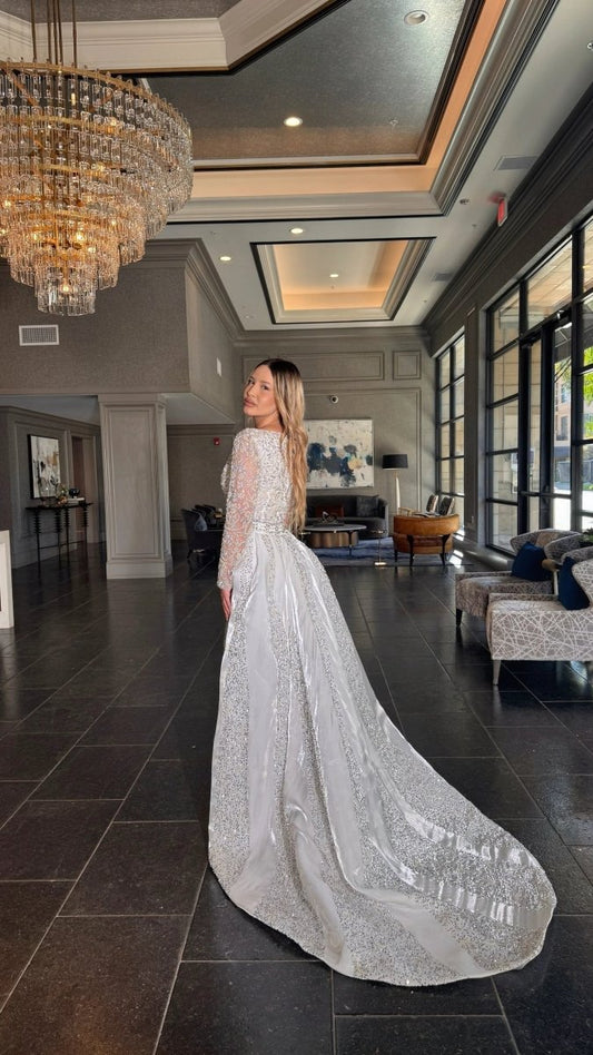 Aleena Bridal Embellished Pearl Crystal Beaded Gown With Detachable Overskirt Iyza Belaar