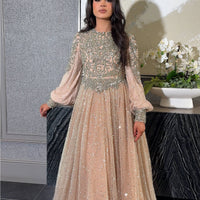 Bashira Long Sleeve Embellished Sequin Modest Ball Gown