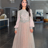 Bashira Long Sleeve Embellished Sequin Modest Ball Gown