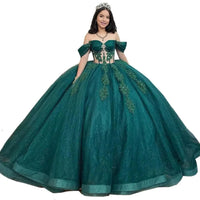 Glitz Sparkle Dark Green Quinceanera Gown - MANDOTOS INTERNATIONAL