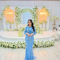 Fariza Long Sleeve Modest Beaded Embellished Evening Dress
