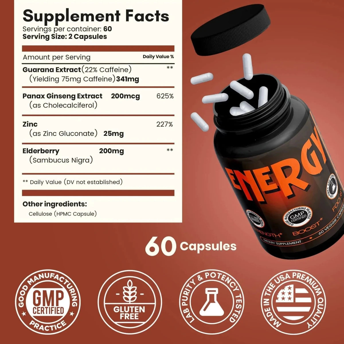 Caffeine Pills Alternative to an Energy Drink Energy Gel Energy Gummies 60 Pills - MANDOTOS INTERNATIONAL