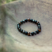 Triple Protection Bracelet WIth Tigers Eye, Hematite, and Obsidian(7.5 inches)