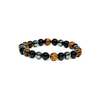 Triple Protection Bracelet WIth Tigers Eye, Hematite, and Obsidian(7.5 inches)