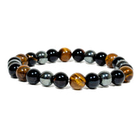 Triple Protection Bracelet WIth Tigers Eye, Hematite, and Obsidian(7.5 inches)