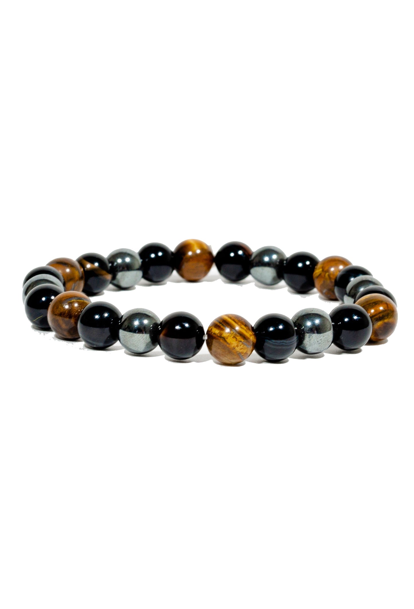 Triple Protection Bracelet WIth Tigers Eye, Hematite, and Obsidian(7.5 inches)