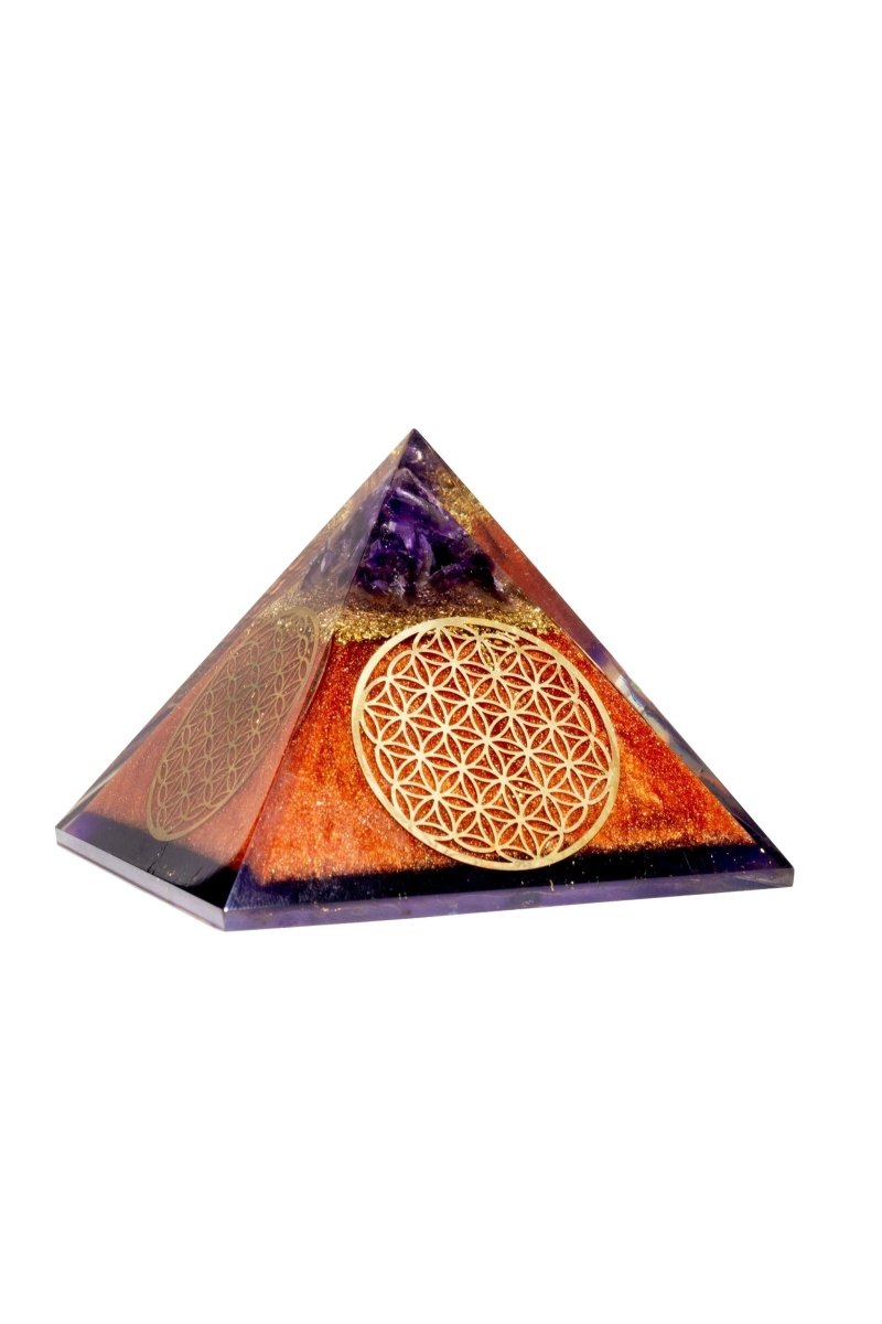 Flower of Life Copper Orgone Pyramid with Amethyst (Authentic- REAL) Ancient Energy