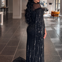 Hosna Long Sleeve drape Sequin Embellished Modest Dress