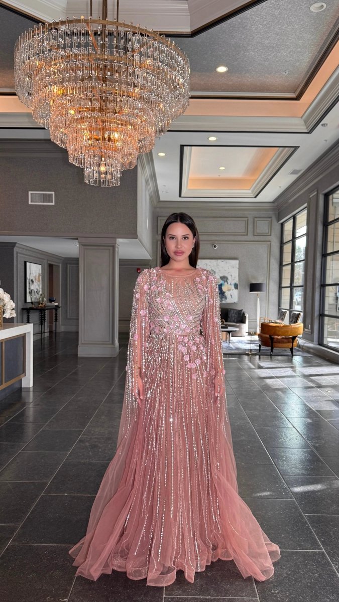 Inaya Long Drape Sleeves Beaded A-line Gown Iyza Belaar