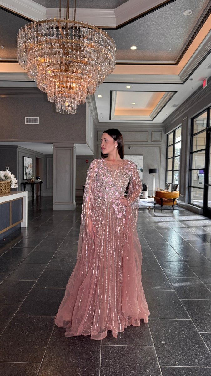 Inaya Long Drape Sleeves Beaded A-line Gown Iyza Belaar