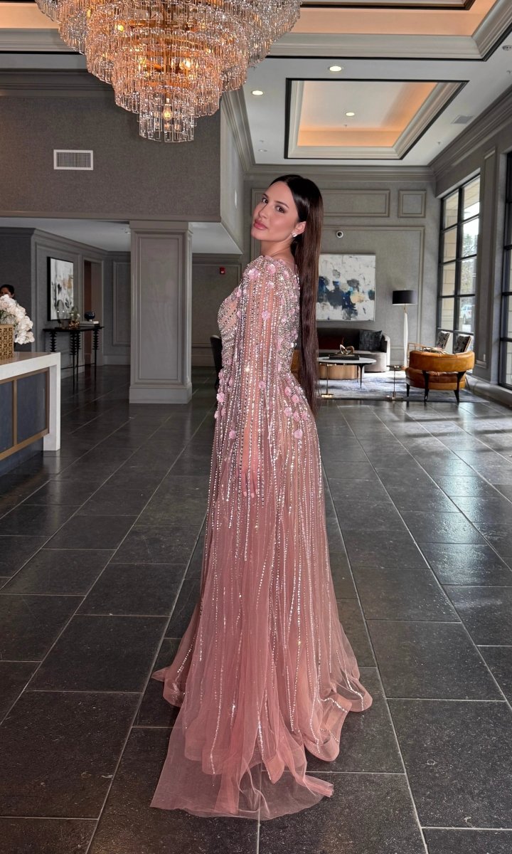 Inaya Long Drape Sleeves Beaded A-line Gown Iyza Belaar