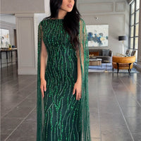 Faramah Drape Sleeves Embellished Fitted Sequin Modest Evening Dress