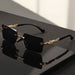 Unisex Luxury Frameless Black Golden Sunglasses with Leopard Print - UV400 Protection, Thin Rectangular Lenses, Elegant Design