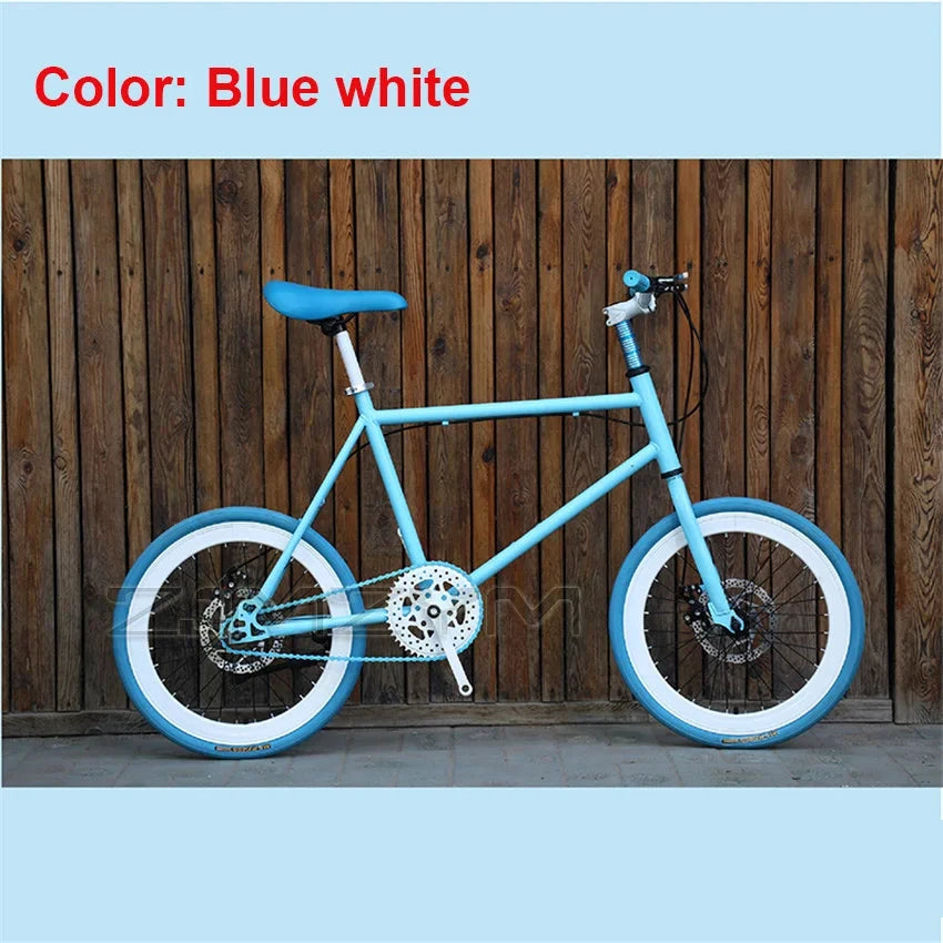 20 Inch Bike Single Speed Fixie Bike Double Dsic Brake Bicycle Freewheel Frame Mini Bicycle Height Adjustable 75-90cm MANDOTOS