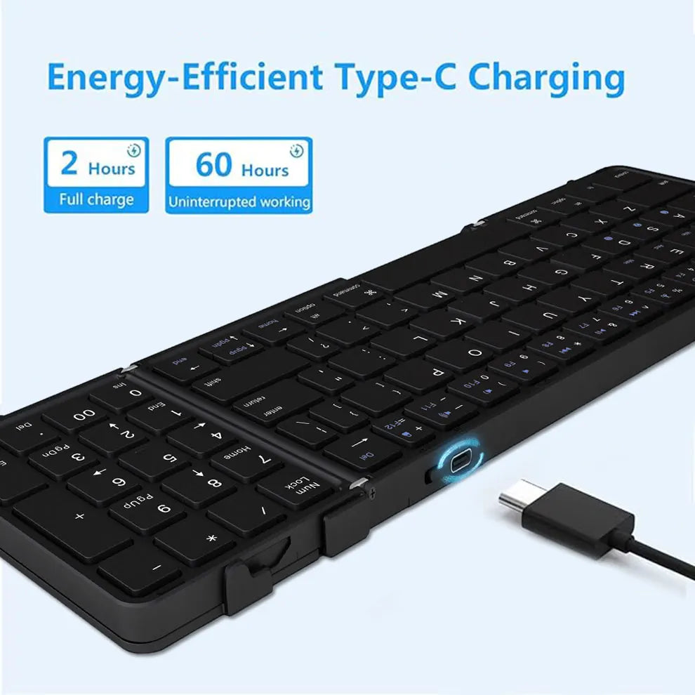 Full Size Foldable Wireless Keyboard with Numeric Keypad Wireless Folding Keyboard Rechargeable Portable Travel Keyboard