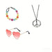 PESENAR  60s Hippie Costume Accessory Set with Flower Headband, Pink Heart Sunglasses and Peace Sign Necklace