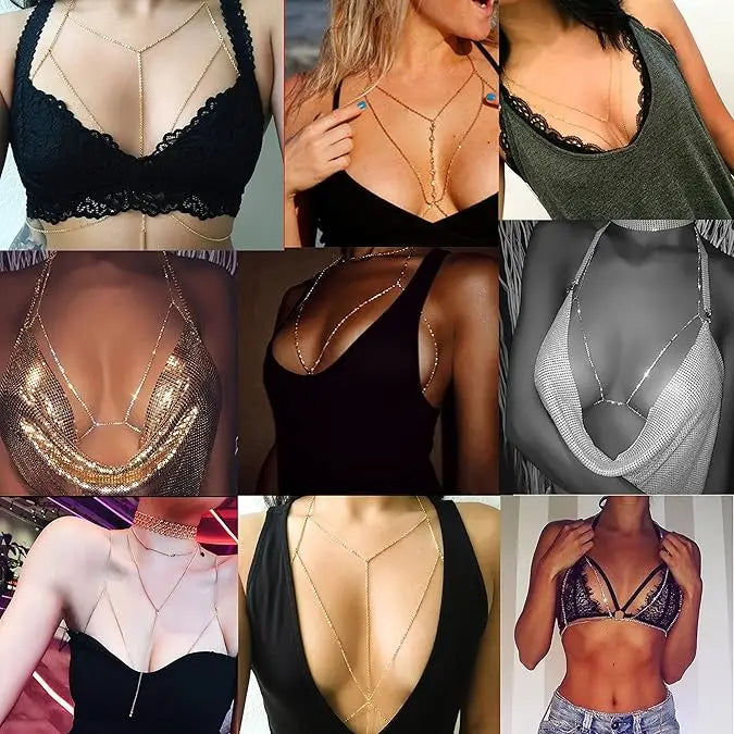 Women's Gold Body Chain Necklace Bikini Jewelry Set - 4 Pieces - MANDOTOS INTERNATIONAL