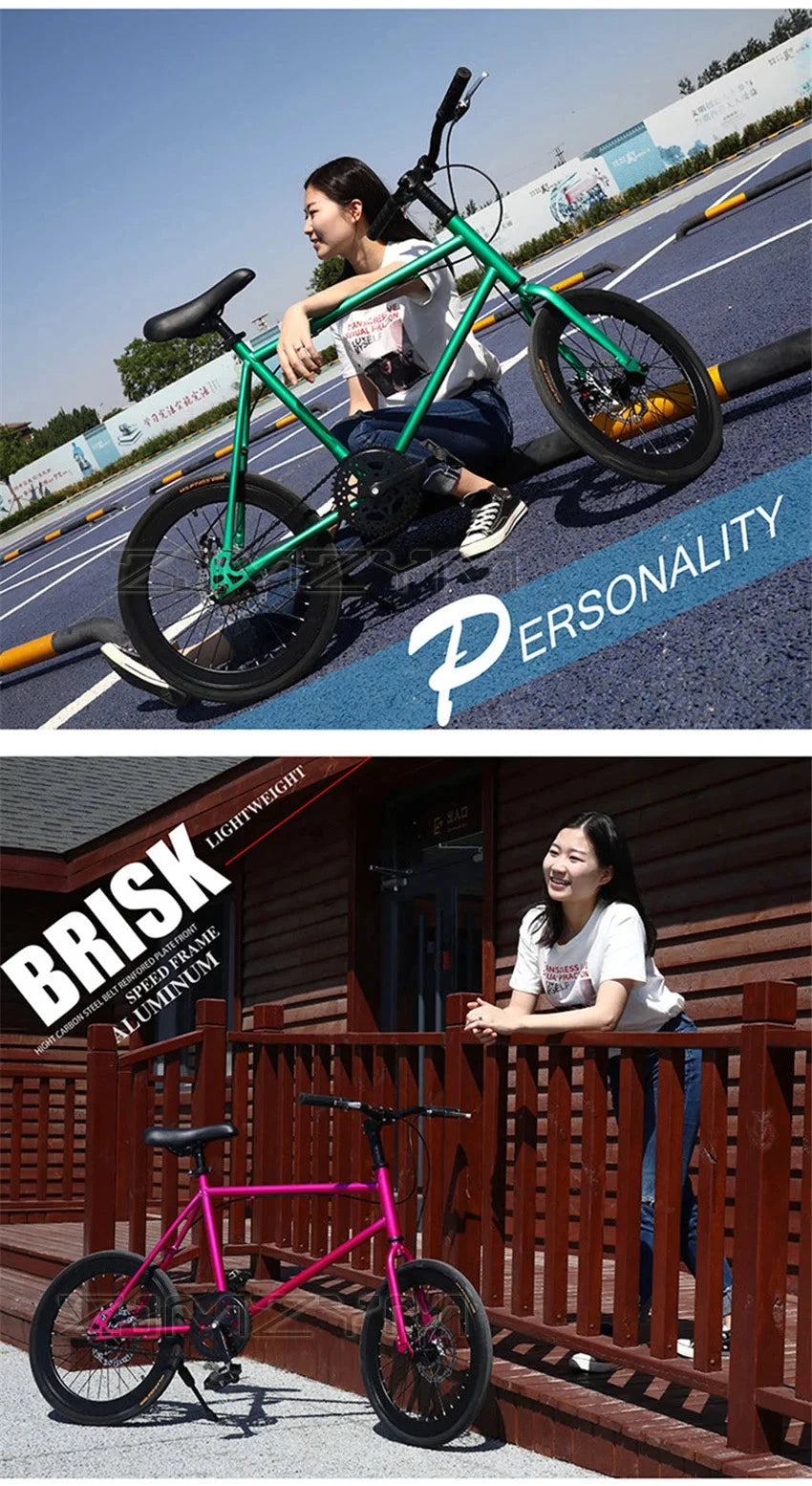 20 Inch Bike Single Speed Fixie Bike Double Dsic Brake Bicycle Freewheel Frame Mini Bicycle Height Adjustable 75-90cm MANDOTOS