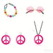 PESENAR  60s Hippie Costume Accessory Set with Flower Headband, Pink Sunglasses and Peace Sign Jewelry