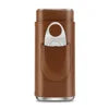 New Arrival Portable Men Gift Cigar Case Reusable 3 Cigars Capacity PU Leather Wood Cigar Tool Cutter Case Travel Storage Box