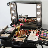 High Quality Makeup Travel Rolling Carry case Cosmetic Beauty Trolley Suitcase with Lights