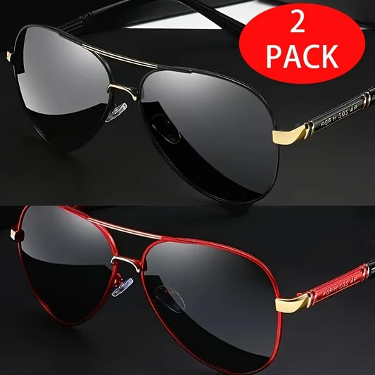 Two Pairs of Stylish Metal Frame and TAC Lenses for Sharpness. They Are Ideal For. Elegant Design in Red Sunglasses