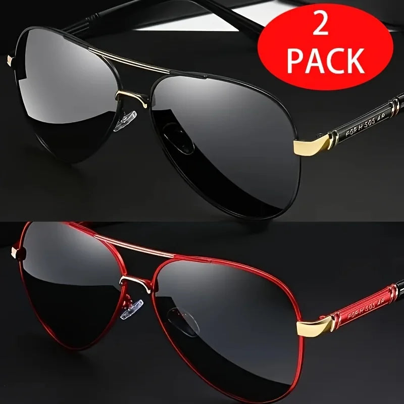 Two Pairs of Stylish Metal Frame and TAC Lenses for Sharpness. They Are Ideal For. Elegant Design in Red Sunglasses