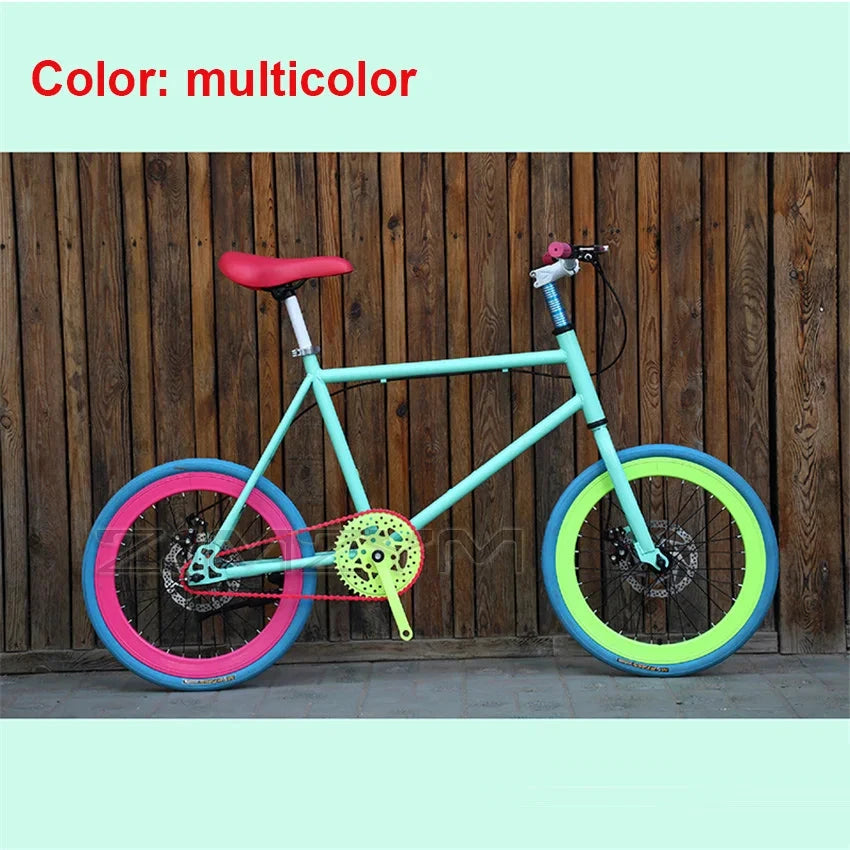 20 Inch Bike Single Speed Fixie Bike Double Dsic Brake Bicycle Freewheel Frame Mini Bicycle Height Adjustable 75-90cm MANDOTOS