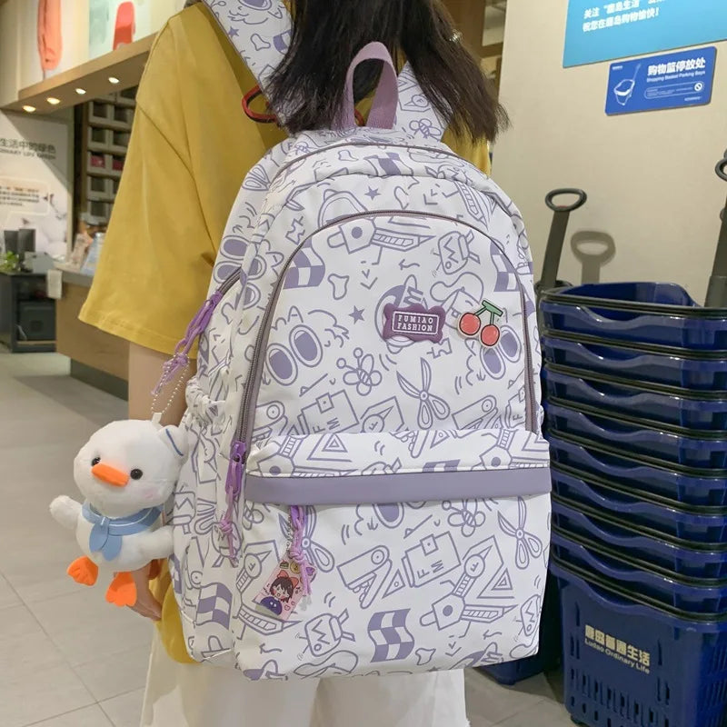 Large Capacity School Bag Travel Bags Girl Boy Bookbags High Teenager Student Plaid Backpack Cute Print Schoolbags