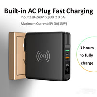 New KP-Super6 Travel  Wireless Charger Power Bank PD 10000mah CE ROHS FCC USB C AC Plug 8000mah Portable Charger Built-in Cable