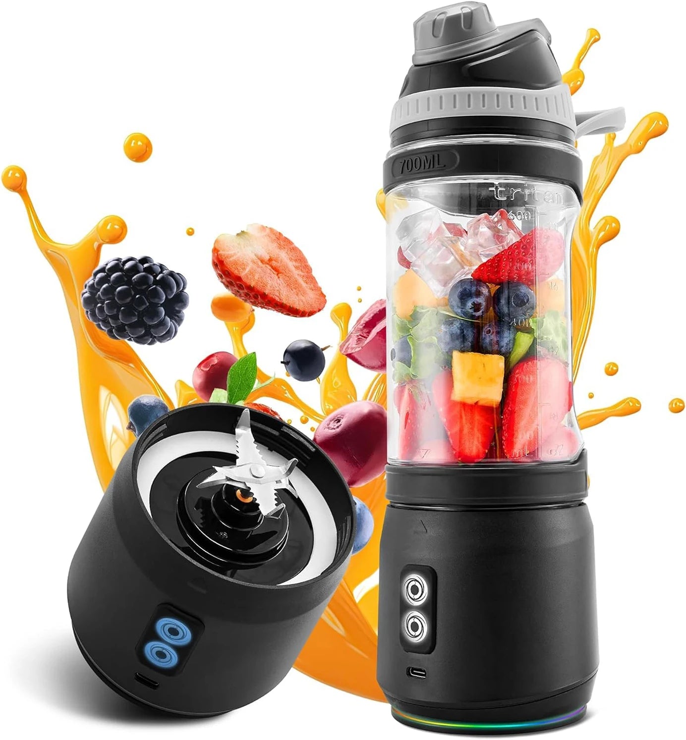 Ice Crushing Portable Blender Rechargeable Portable Smoothie Blender Cordless Personal Travel Blender
