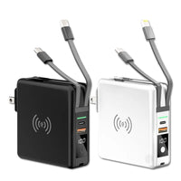 New KP-Super6 Travel  Wireless Charger Power Bank PD 10000mah CE ROHS FCC USB C AC Plug 8000mah Portable Charger Built-in Cable