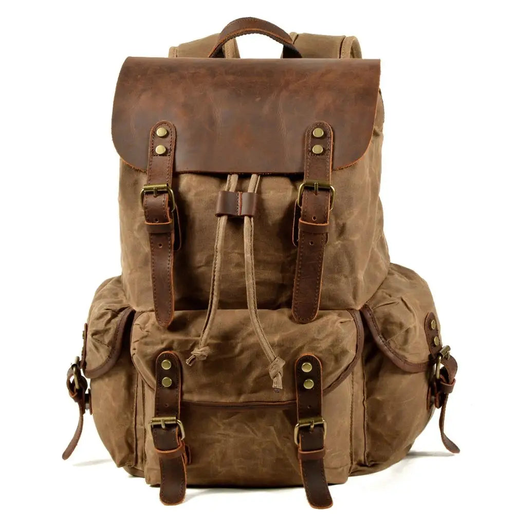 Vintage Batik Canvas Leather Backpacks for Men Laptop Daypacks Waterproof Canvas Rucksacks Mountaineering Travel Backpack